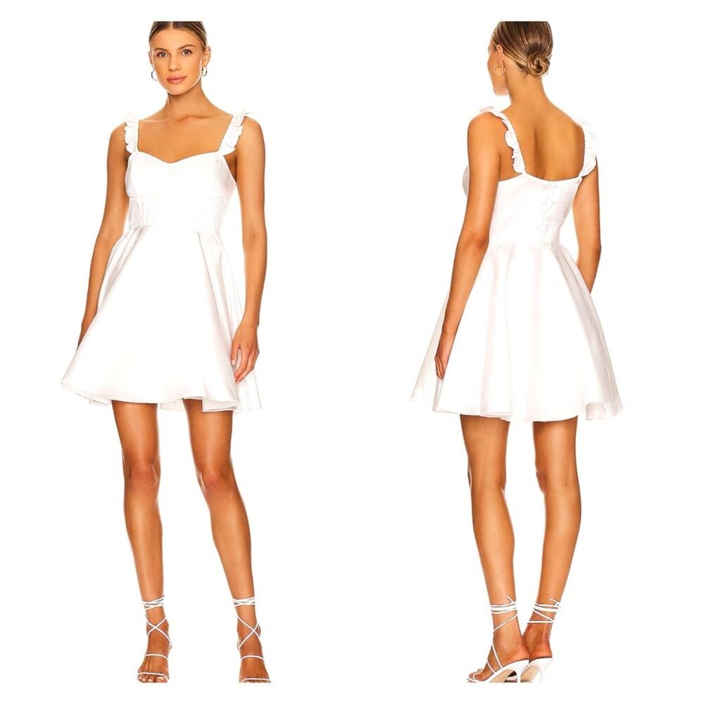 NWT Selkie The Sunny Satin Sheen Ruffle‎ Strap Mini Dress M White